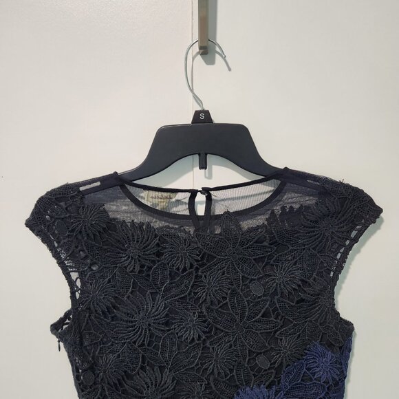 Deletta from Anthropologie Lace Navy Blue Black Cap Sleeve Blouse Top - PXS - Picture 8 of 9